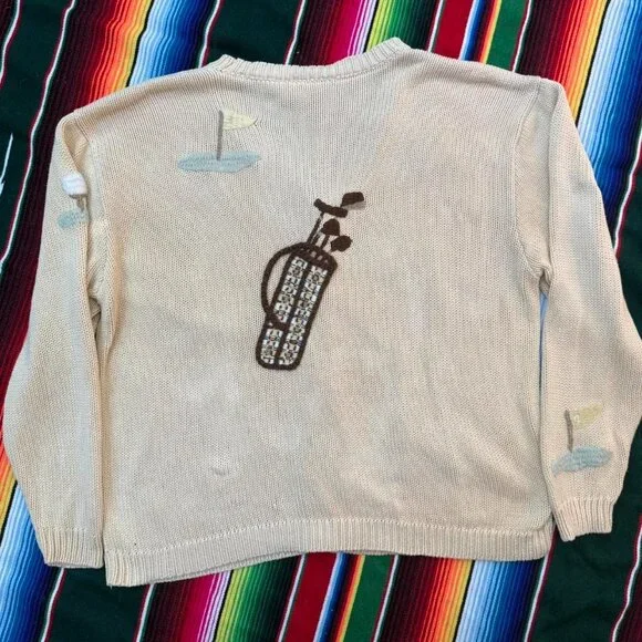 SOLD / AMAZING VINTAGE cream y2k LIZ CLAIBORNE GOLF knot knit cardigan! - Picture 2 of 8
